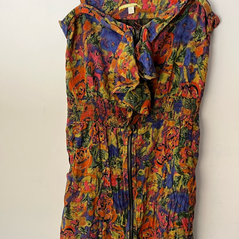Gianni Bini Sleeveless Floral‎ Ruffle Front Dress Mini Short, w/ pockets Size S